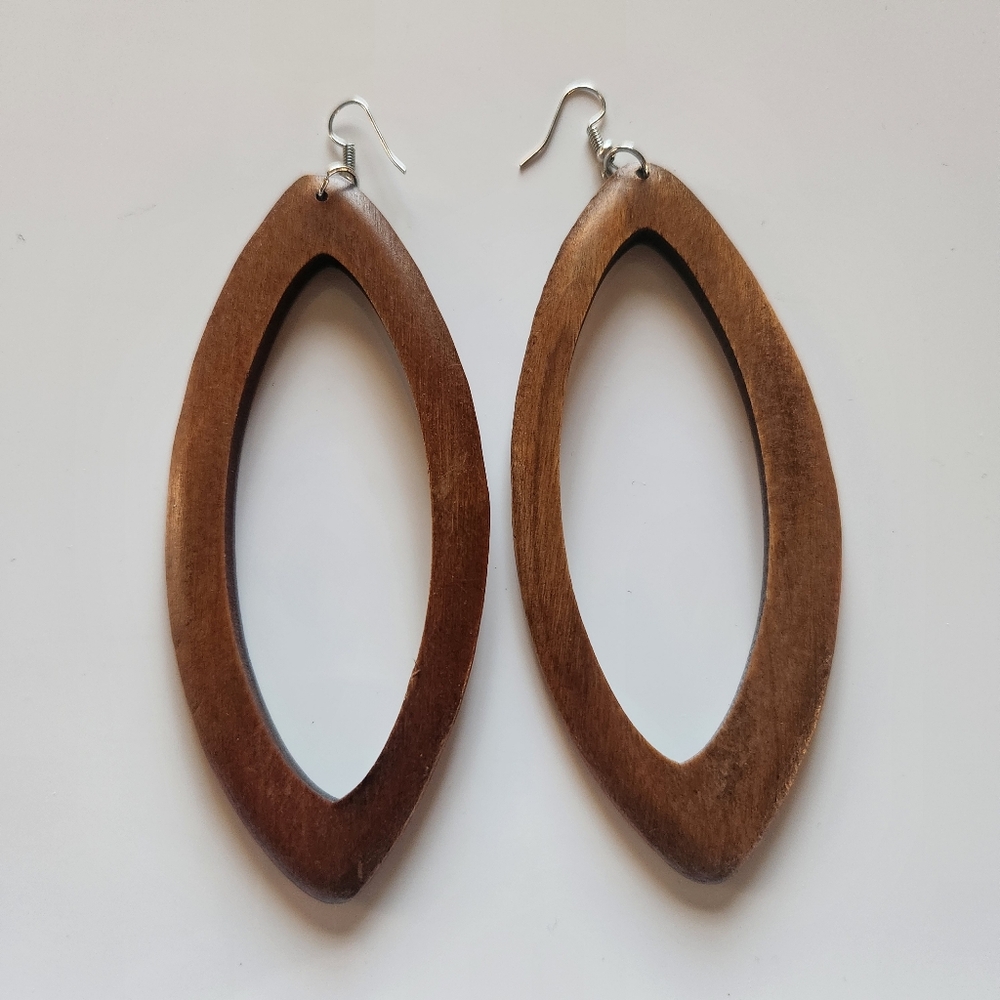 Large Wood Teardrop Cut Out Earrings